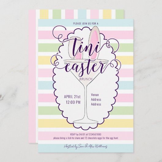 Invitation Pâques dimanche Martini Cocktail Brunch Pique-niqu (Devant / Derrière)