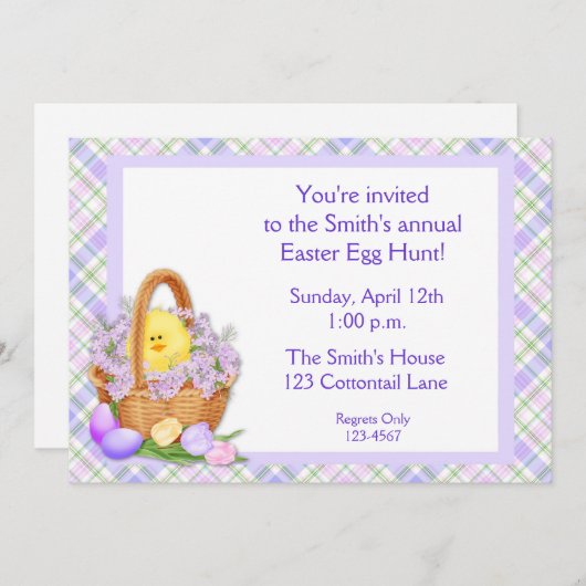 Invitation Pâques en panier (Devant / Derrière)