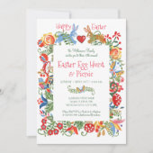 Invitation Pâques Folal Lapin Floral Rabbit En vichy chasse a (Devant)