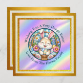 Invitation Pâques joyeuses avec du lapin mignon, des oeufs et (Devant / Derrière)