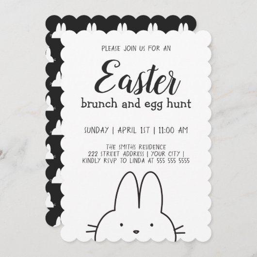 Invitation Pâques lapin moderne (Devant / Derrière)