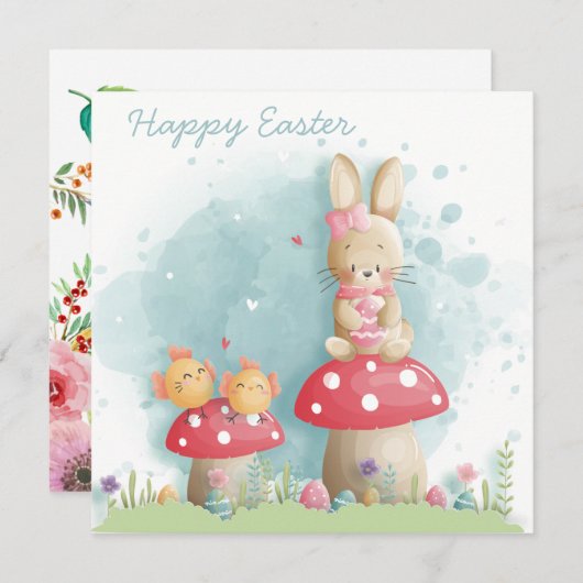 Invitation Pâques mignonnes (Devant / Derrière)