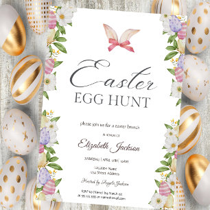 Invitation Pâques Œufs Lapin Oreilles Fleurs Brunch & Bulles