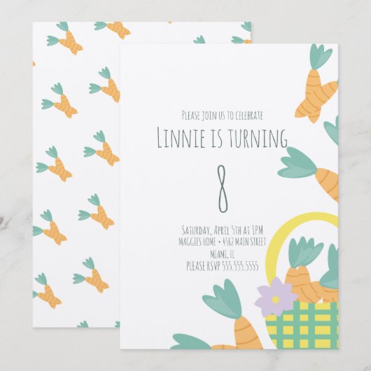 Invitation Pâques Panier rempli de carottes Anniversaire Kraf (Devant / Derrière)