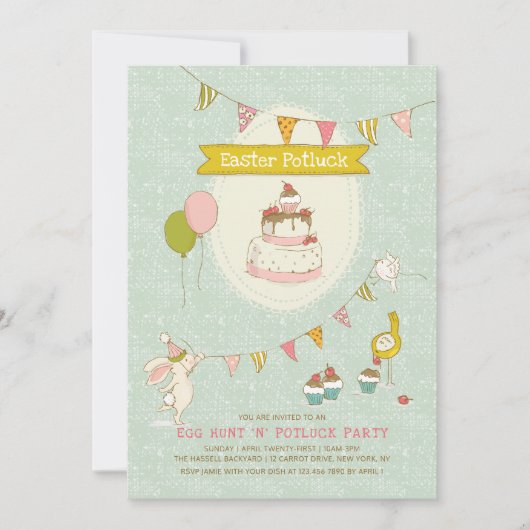 Invitation Pâques Potluck Oeuf chasse fête (Devant)