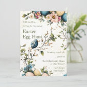 Invitation Pâques Printemps Oiseaux Pastel Œufs Aquarelle Flo (Debout devant)