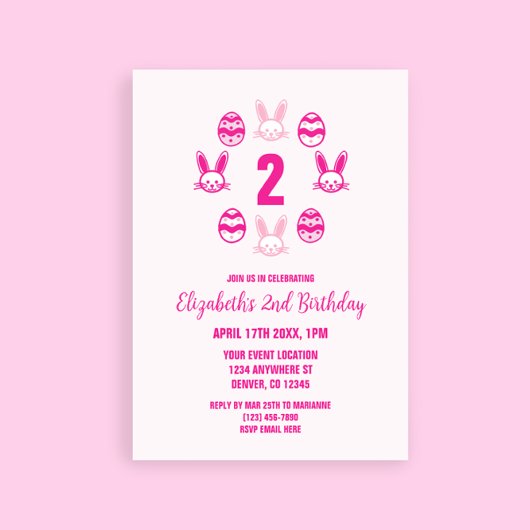 Invitation Pâques rose 2e anniversaire