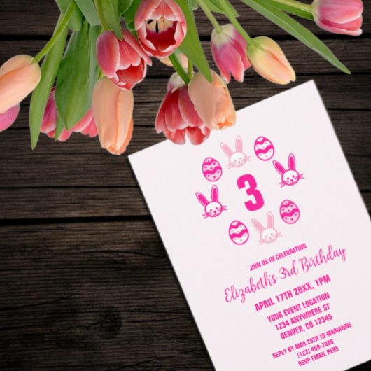 Invitation Pâques rose 3e anniversaire