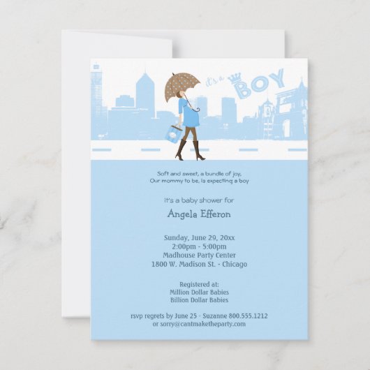 Invitation Paquet bleu d'invitation de baby shower de joie (Devant)