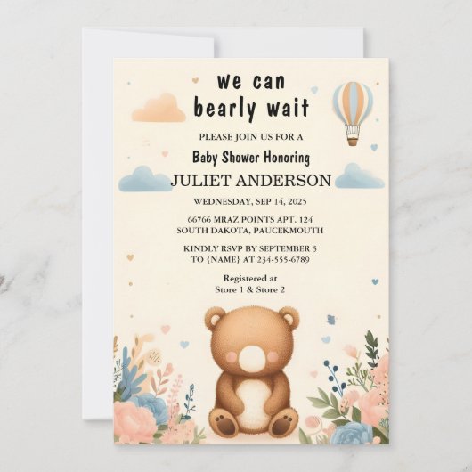Invitation Par Animal Cub Boho Nous Pouvons Bearly Wait Baby  (Devant)