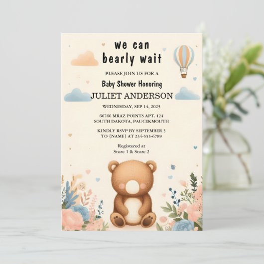 Invitation Par Animal Cub Boho Nous Pouvons Bearly Wait Baby  (Debout devant)