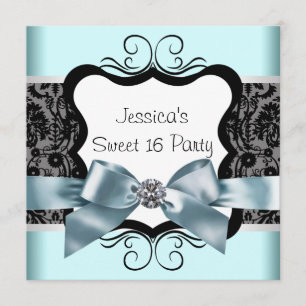 Invitation Par Black Damask sarcelle bleu noir Sweet 16 Anniv
