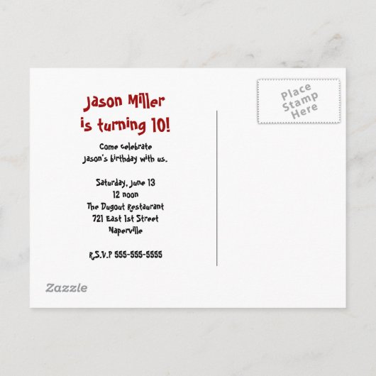 Invitation par carte postale de base-ball (Dos)