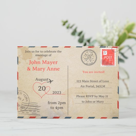 Invitation par carte postale Retro Air Mail (Debout devant)