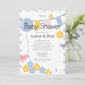 Invitation Par courrier Ballons et oiseaux Baby shower garçon (Debout devant)