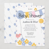 Invitation Par courrier Ballons et oiseaux Baby shower garçon (Devant / Derrière)