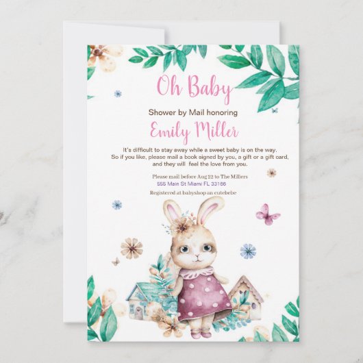 Invitation par courrier pour une fête de bébé fill (Devant)