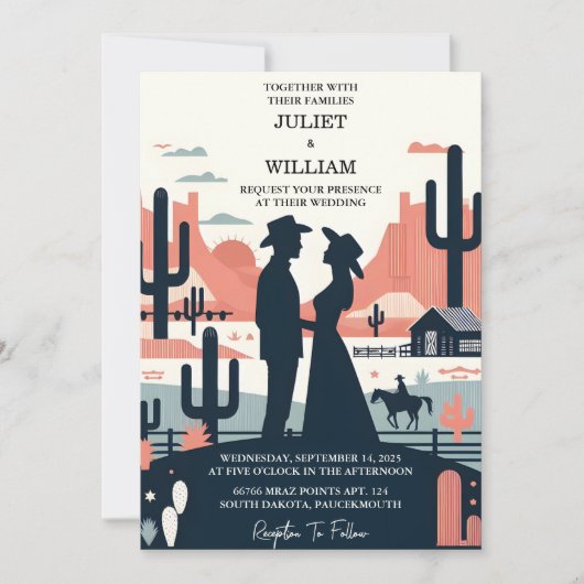 Invitation Par Desert Rodeo Retro Horse Rustique Mariage occi (Devant)