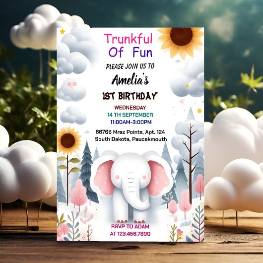 Invitation Par Éléphant blanc en bois Anniversaire Premier 1e
