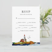 Invitation Par la mer RSVP avec options de plat principal (Debout devant)