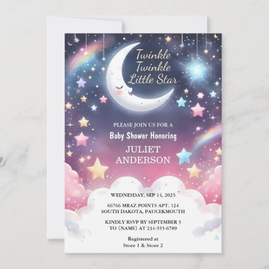 Invitation Par Parties scintillant Twinkle Twinkle Little Sta (Devant)