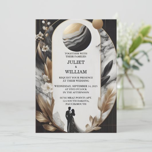 Invitation Par simple travail naturel empilé Mariage en marbr (Debout devant)