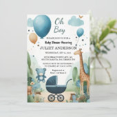Invitation Par Soft Boho Bear Blue Cub Welcome Baby Boy Shoy (Debout devant)