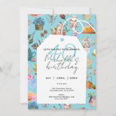Invitation Par Tea 40e anniversaire Printemps Floral Blue (Devant)