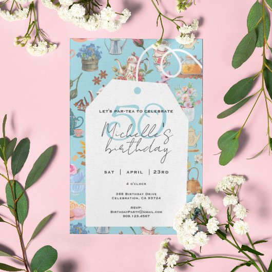 Invitation Par Tea 50e anniversaire Printemps Floral Blue