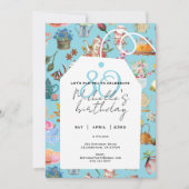 Invitation Par Tea 80e anniversaire Printemps Floral Blue (Devant)