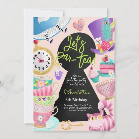 Invitation Par-tea ! anniversaire de thé (Devant)