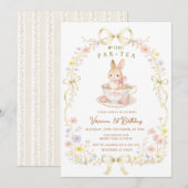 Invitation Par-Tea Bunny 1st Birthday wildflower  (Devant / Derrière)