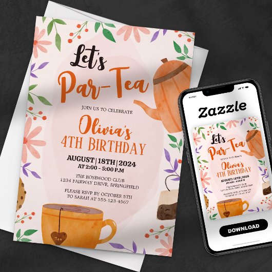 Invitation Par-tea ! Fête du thé floral Anniversaire