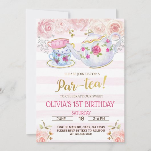 Invitation Par-tea, par tea girl anniversaire invitation. (Devant)