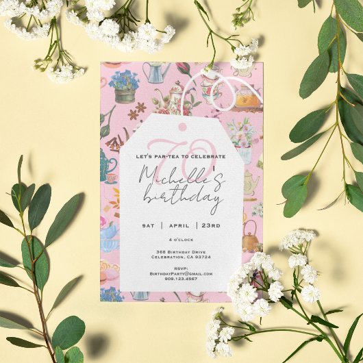 Invitation Par Tea Pink 70e anniversaire Jardin Floral