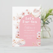 Invitation Par-tea Pink Boho Floral Birthday Tea Party (Debout devant)