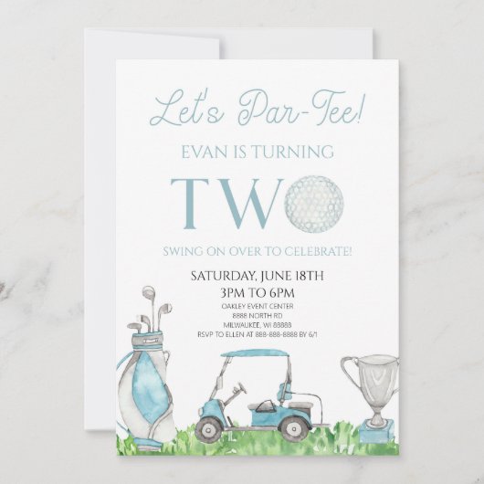 Invitation Par-Tee Blue Golf 2e fête d'anniversaire (Devant)