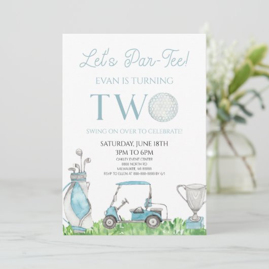 Invitation Par-Tee Blue Golf 2e fête d'anniversaire (Debout devant)