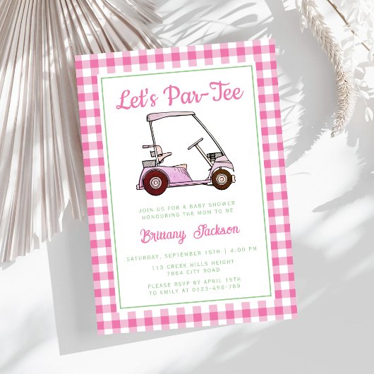 Invitation Par Tee Golf Rose À damiers Baby shower fille