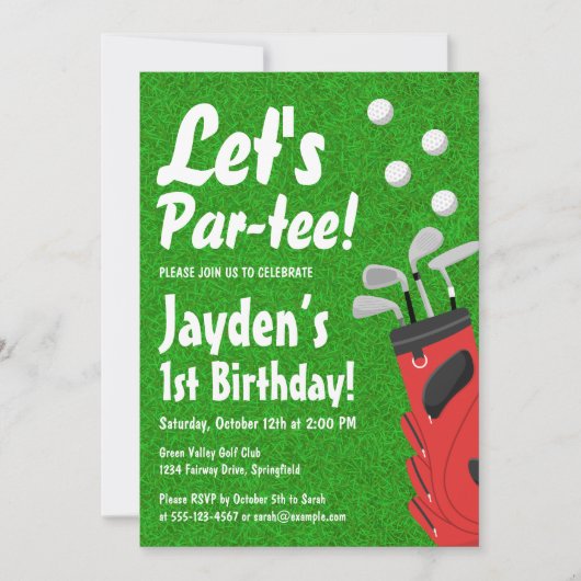 Invitation Par-tee Golf Theme Grass Boy 1er anniversaire (Devant)