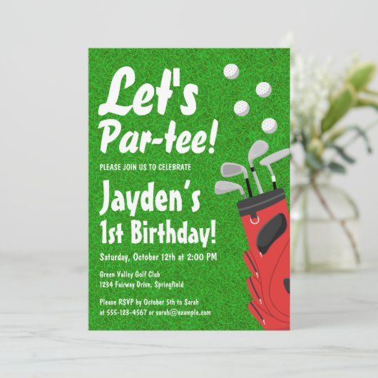 Invitation Par-tee Golf Theme Grass Boy 1er anniversaire (Debout devant)
