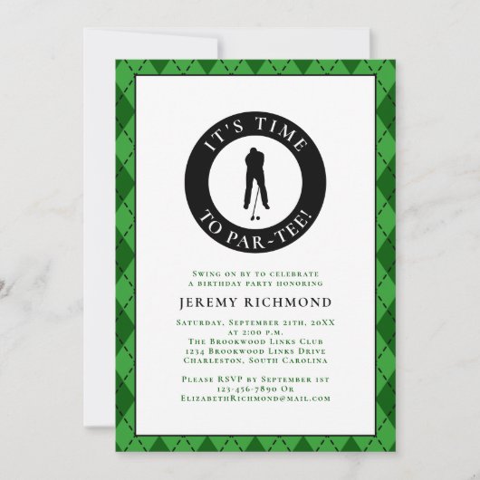 Invitation Par Tee Golfer Funny Humour Fête d'anniversaire po (Devant)