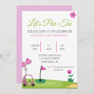 Invitation Par-tee Pink Girl Golf 1er anniversaire