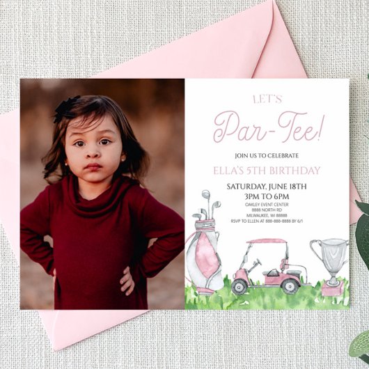 Invitation Par-Tee ! Pink Golf Picture Anniversaire