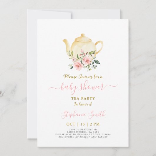 Invitation Par Thé Baby shower Rose (Devant)
