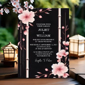 Invitation Par Wood Bamboo rose Sakura Cherry Blossom Mariage
