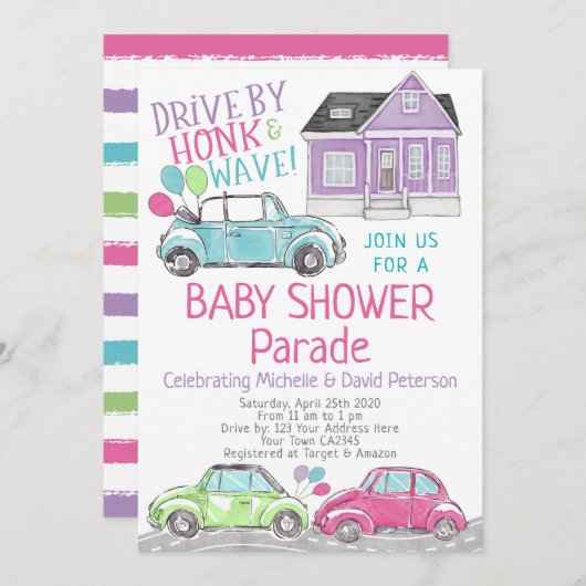 Invitation Parade baby shower (Devant / Derrière)