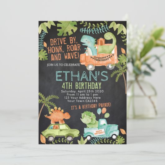 Invitation Parade d'anniversaire de Dinosaur (Debout devant)