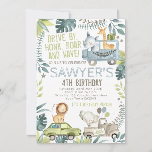 Invitation Parade d'anniversaire de la jungle (Devant)