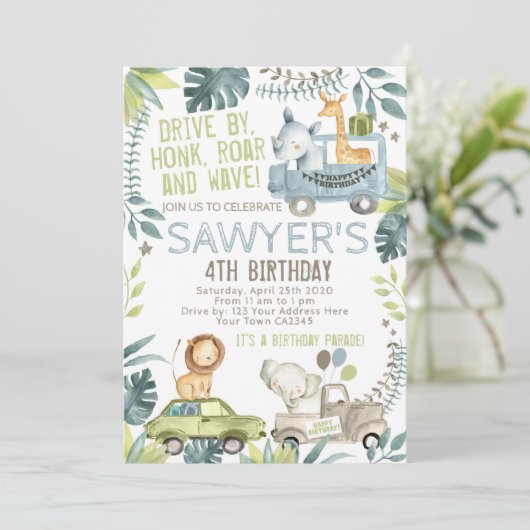 Invitation Parade d'anniversaire de la jungle (Debout devant)